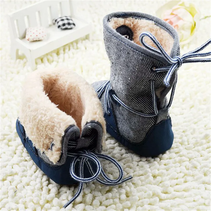0-18Months Baby Boy Winter Warm Snow Boots Lace Up Soft Sole Shoes Infant Toddler Kids