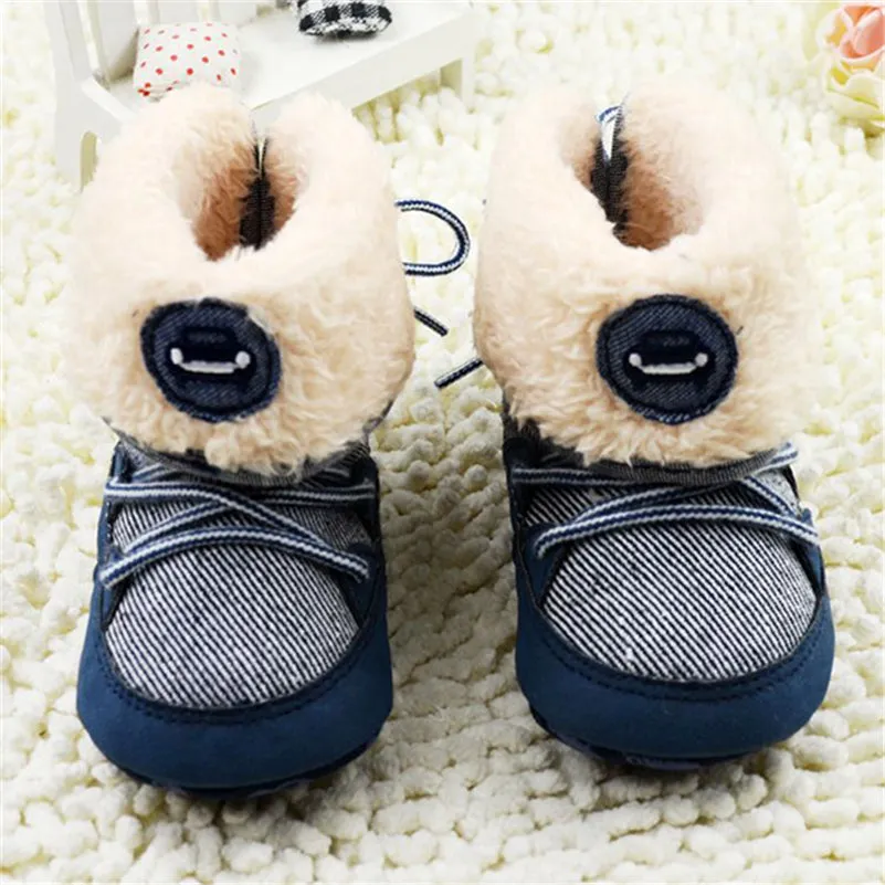 0-18Months Baby Boy Winter Warm Snow Boots Lace Up Soft Sole Shoes Infant Toddler Kids