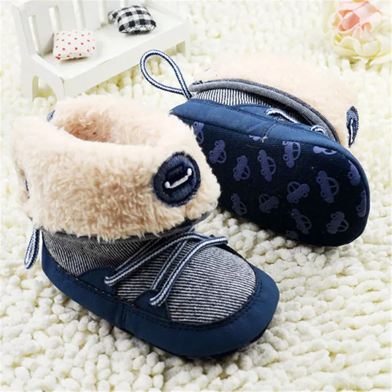0-18Months Baby Boy Winter Warm Snow Boots Lace Up Soft Sole Shoes Infant Toddler Kids