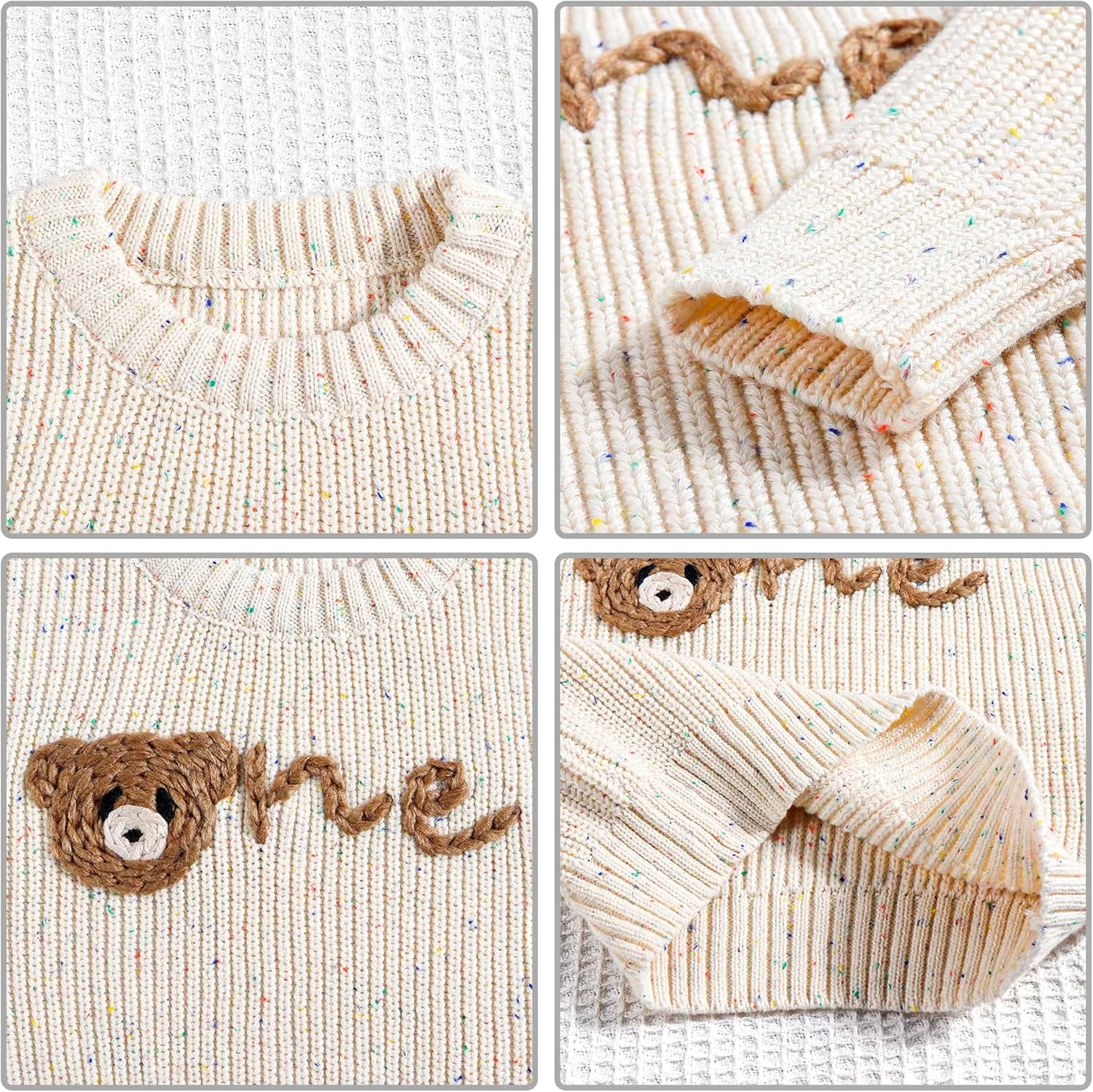 1st First Birthday Outfit Girl Boy One Sweater Embroidery Knit Pullover Fall Winter Clothes with Baby Gift Bag