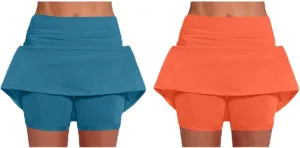2 Pack Womens Athletic Skirts Basic Running Skorts Lightweight High Waisted Gym Workout Skirt with Built in Shorts
