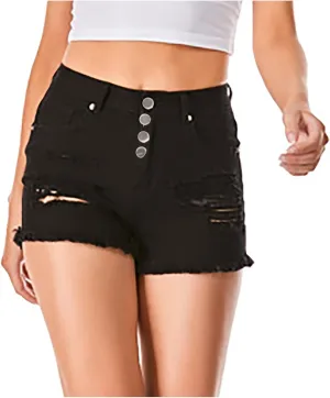 2025 Women's High Waist Button Fly Denim Jean Shorts Hemline Cotton Denim Stretch Jean Shorts Stretchy Jean Short