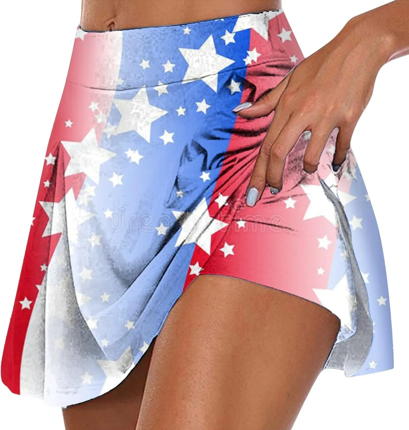 4th of July Skorts for Women Athletic Breathable 2 in 1 Tennis Skirt Shorts Workout High Waisted Stretch Flowy Shorts