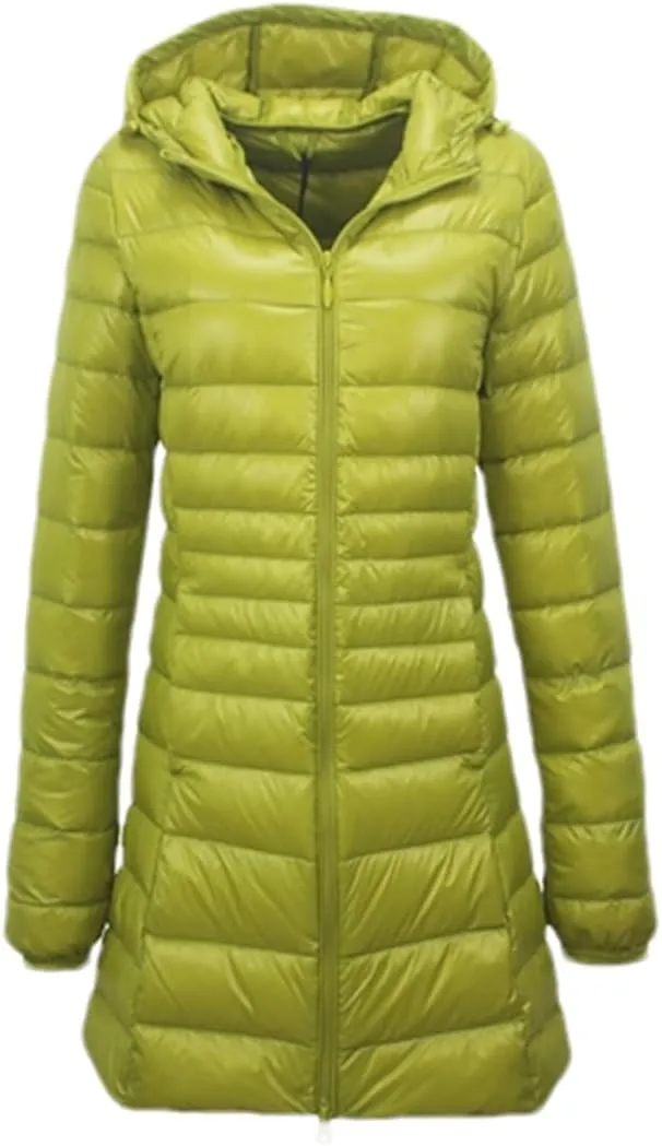 Adhdyuud Women Long Down Jacket Winter Plus Ultra Light Hooded Down Coat Casual Feather Jackets Parka