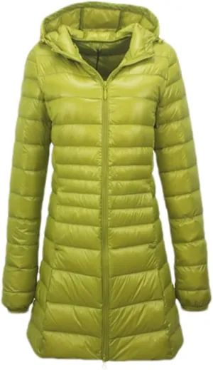 Adhdyuud Women Long Down Jacket Winter Plus Ultra Light Hooded Down Coat Casual Feather Jackets Parka