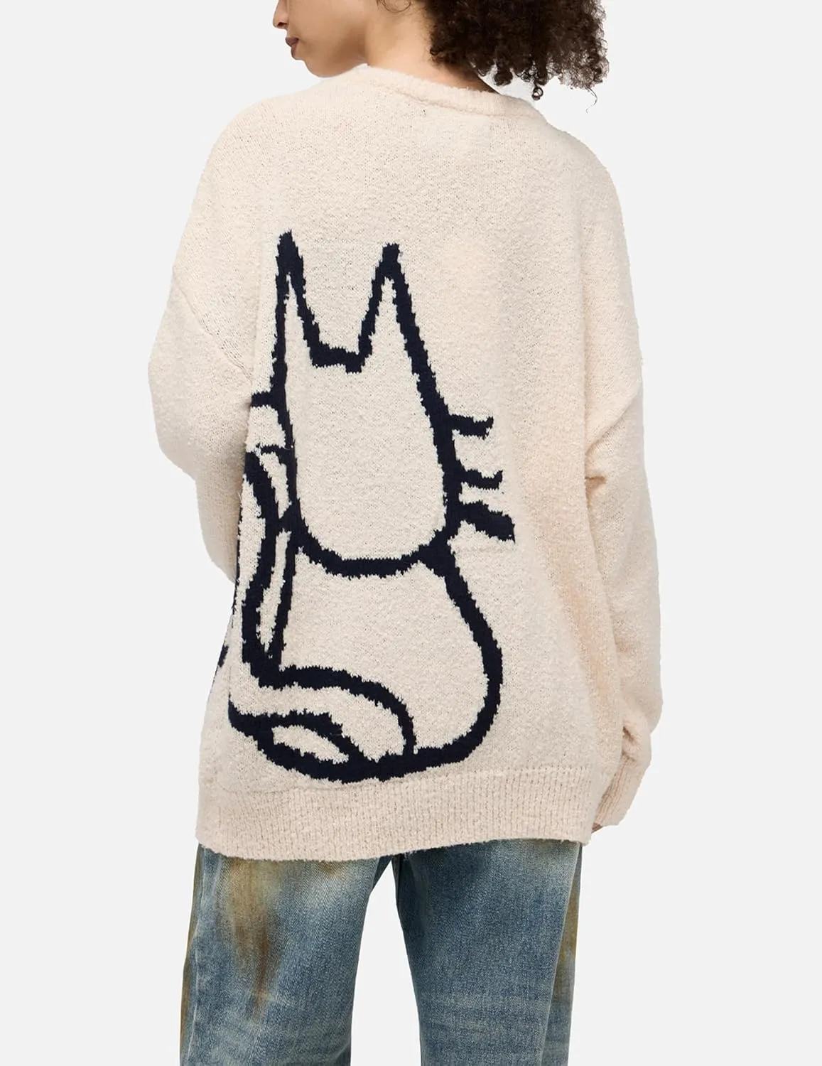 Aelfric Eden Women's Pullover Sweater Hand Drawn Cat Graphic Printed Oversized Sweater Fall Winter Fashion Couple Tops
