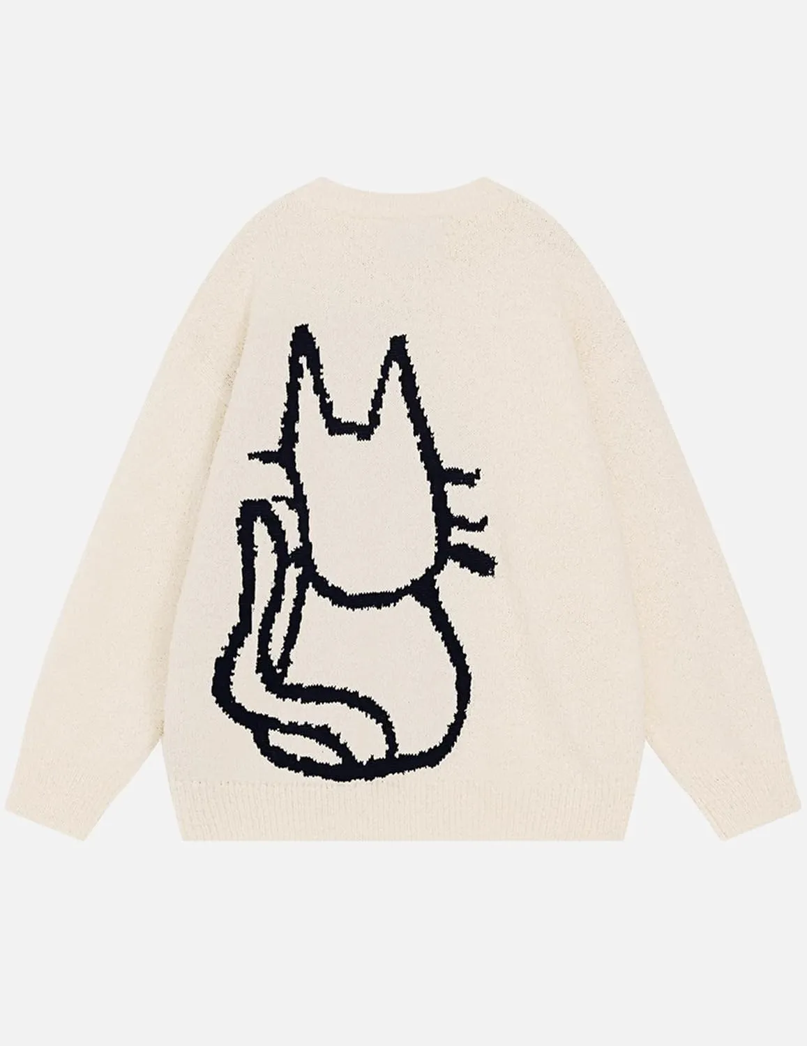 Aelfric Eden Women's Pullover Sweater Hand Drawn Cat Graphic Printed Oversized Sweater Fall Winter Fashion Couple Tops