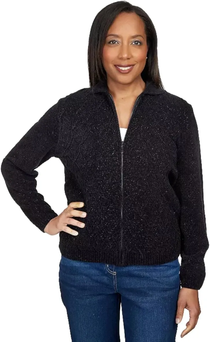 Alfred Dunner Womens Petites Zipper Cardigan Sweater