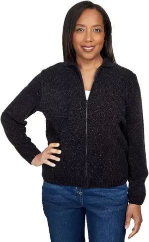 Alfred Dunner Womens Petites Zipper Cardigan Sweater