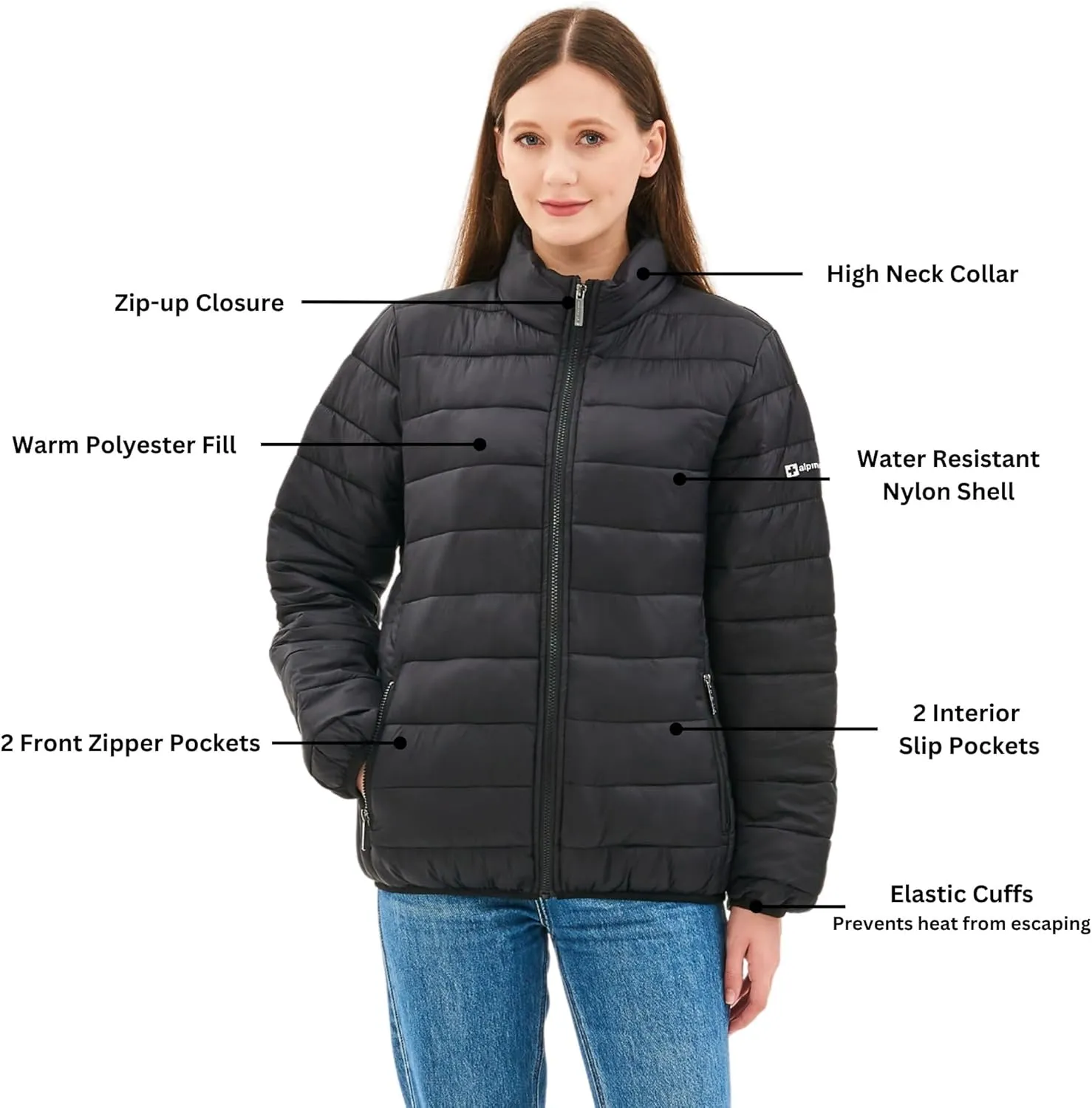 Alpine Swiss Amy Womens Lightweight Puffer Jacket Water Resistant Down Alternative Packable Coat