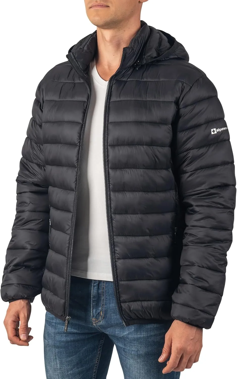 Alpine Swiss Milo Men's Hooded Puffer Jacket Light Down Alternative Packable Water-Resistant Bubble Coat with Removable Hood