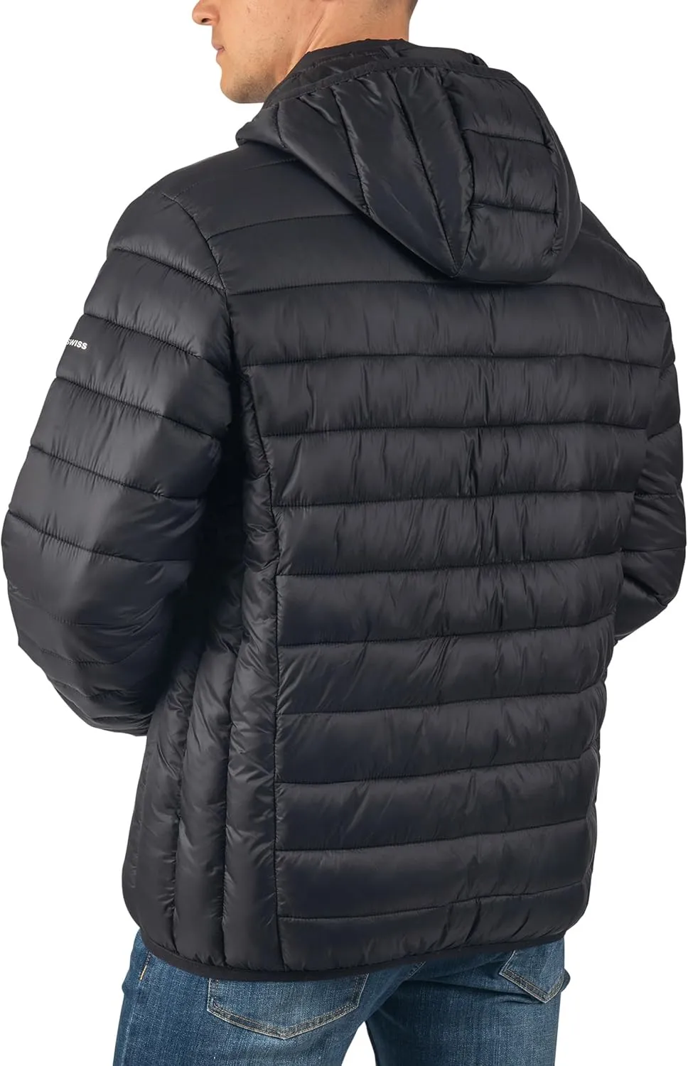 Alpine Swiss Milo Men's Hooded Puffer Jacket Light Down Alternative Packable Water-Resistant Bubble Coat with Removable Hood