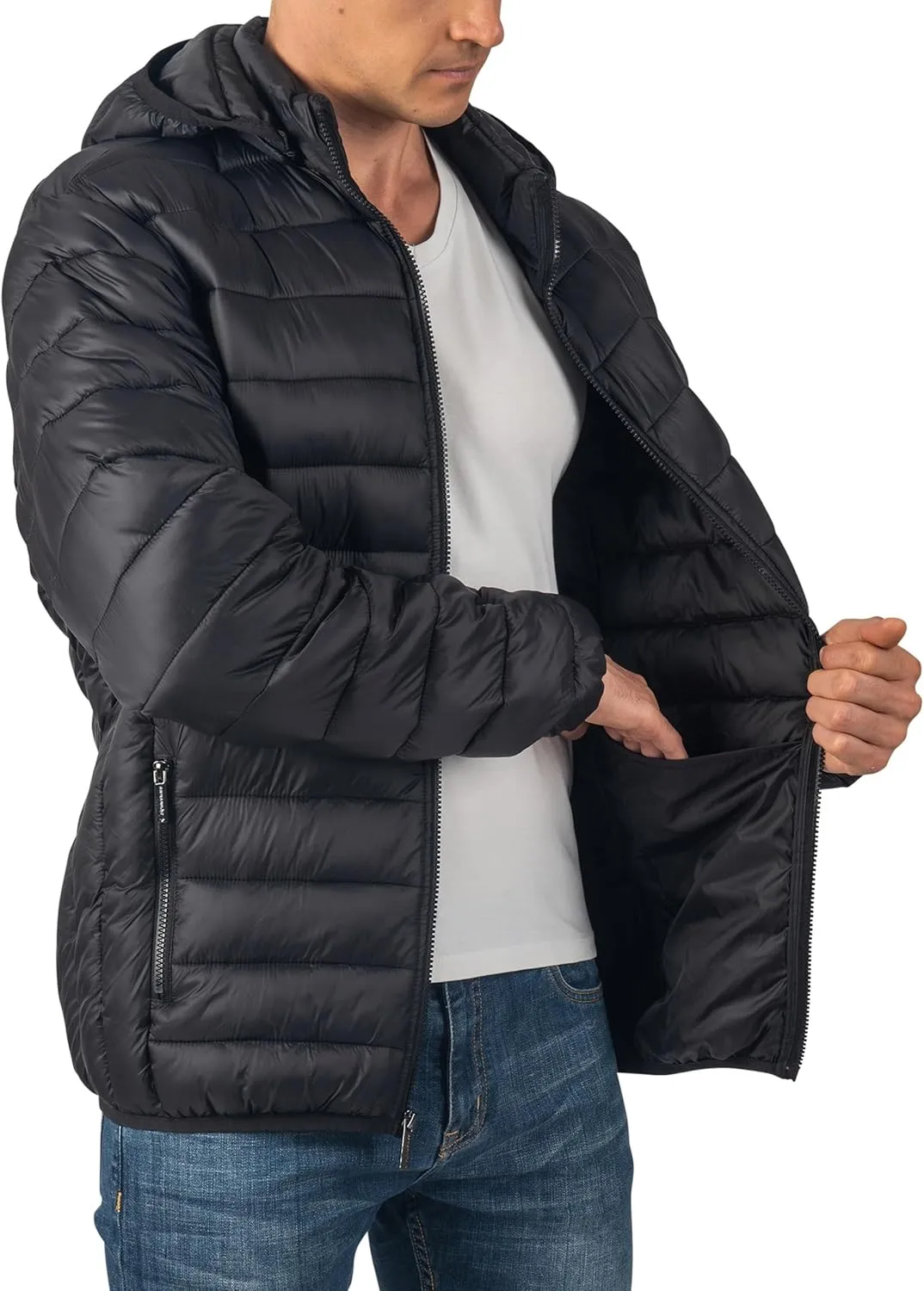 Alpine Swiss Milo Men's Hooded Puffer Jacket Light Down Alternative Packable Water-Resistant Bubble Coat with Removable Hood