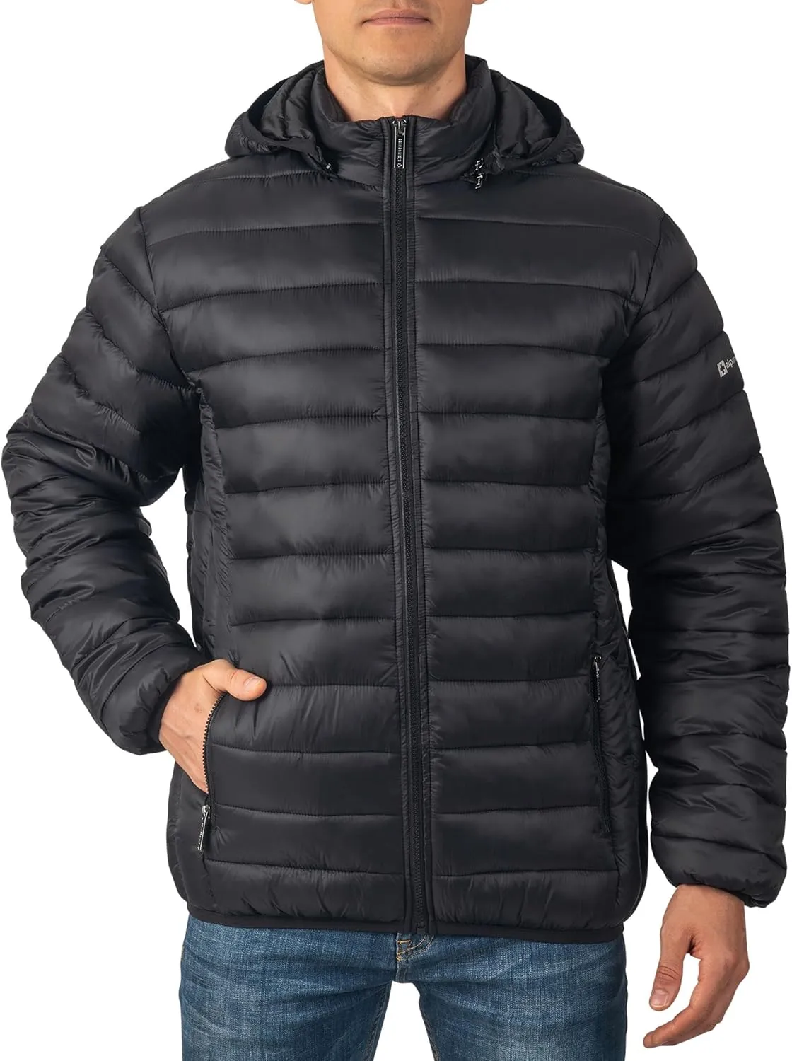 Alpine Swiss Milo Men's Hooded Puffer Jacket Light Down Alternative Packable Water-Resistant Bubble Coat with Removable Hood