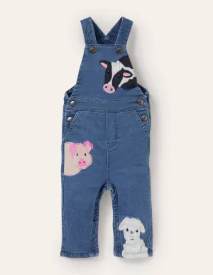 Appliqué Denim Dungarees-Chambray Farm Animals