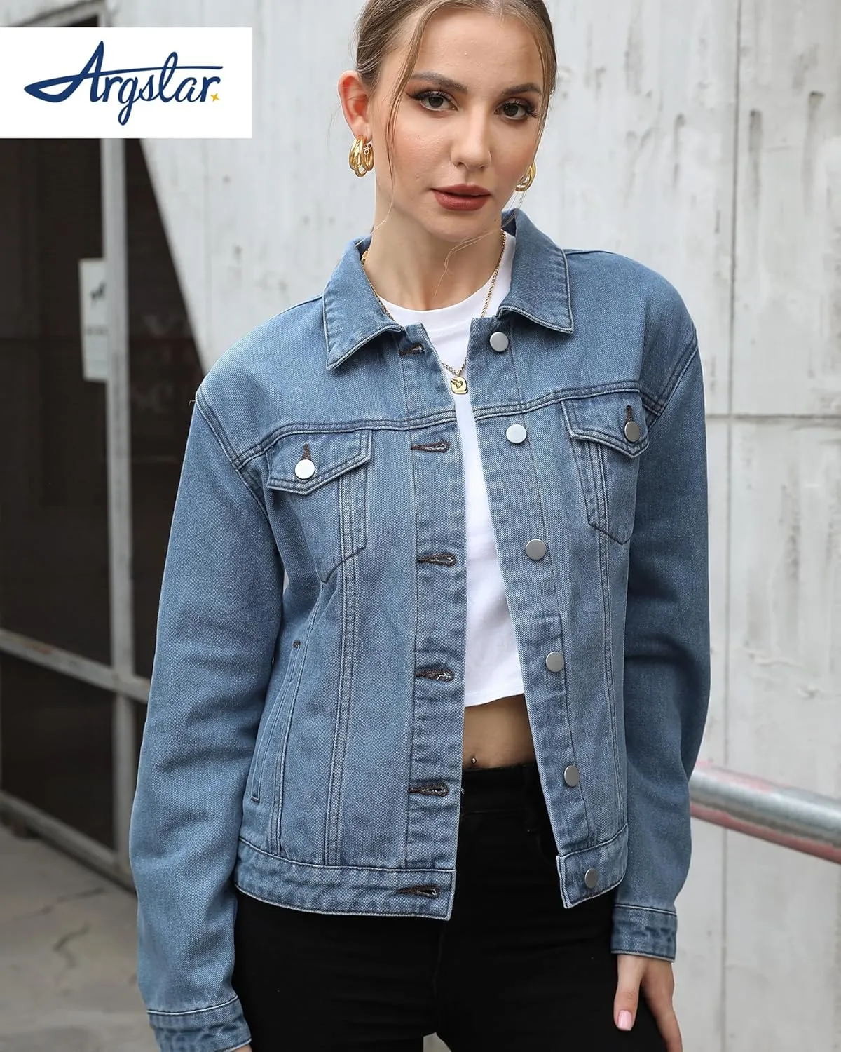 Argstar Denim Jacket for Women Button Up Long Sleeve with Pockets (Available in Inner Pockets)