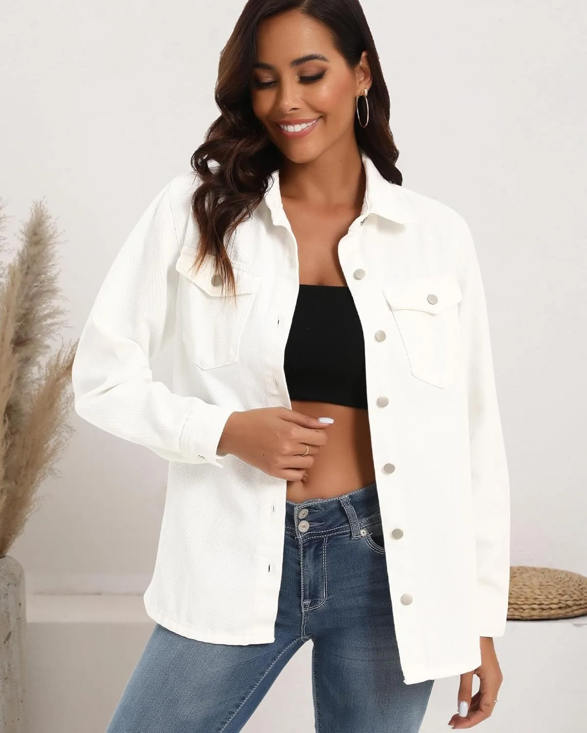 Argstar Denim Jacket for Women Button Up Long Sleeve with Pockets (Available in Inner Pockets)