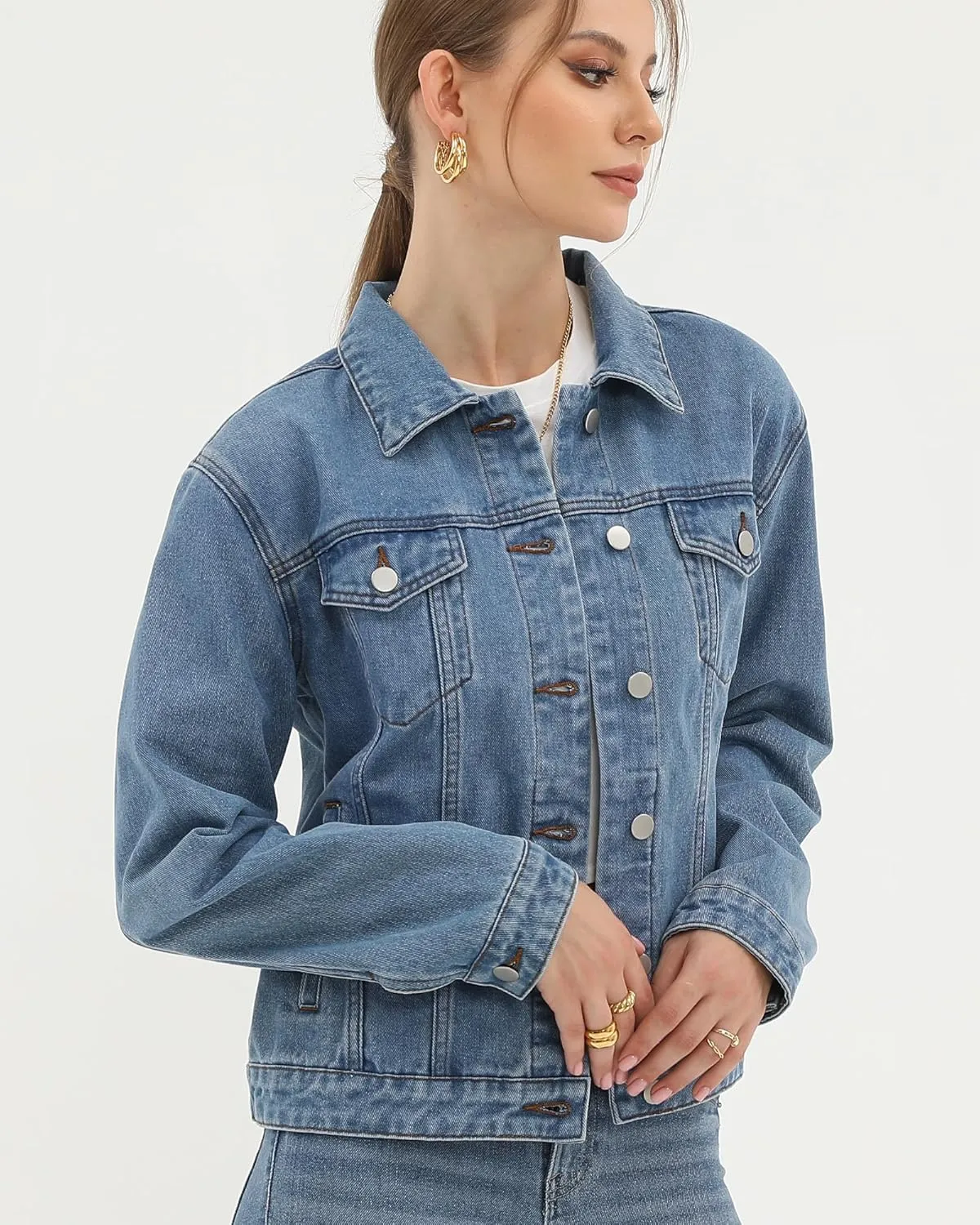 Argstar Denim Jacket for Women Button Up Long Sleeve with Pockets (Available in Inner Pockets)