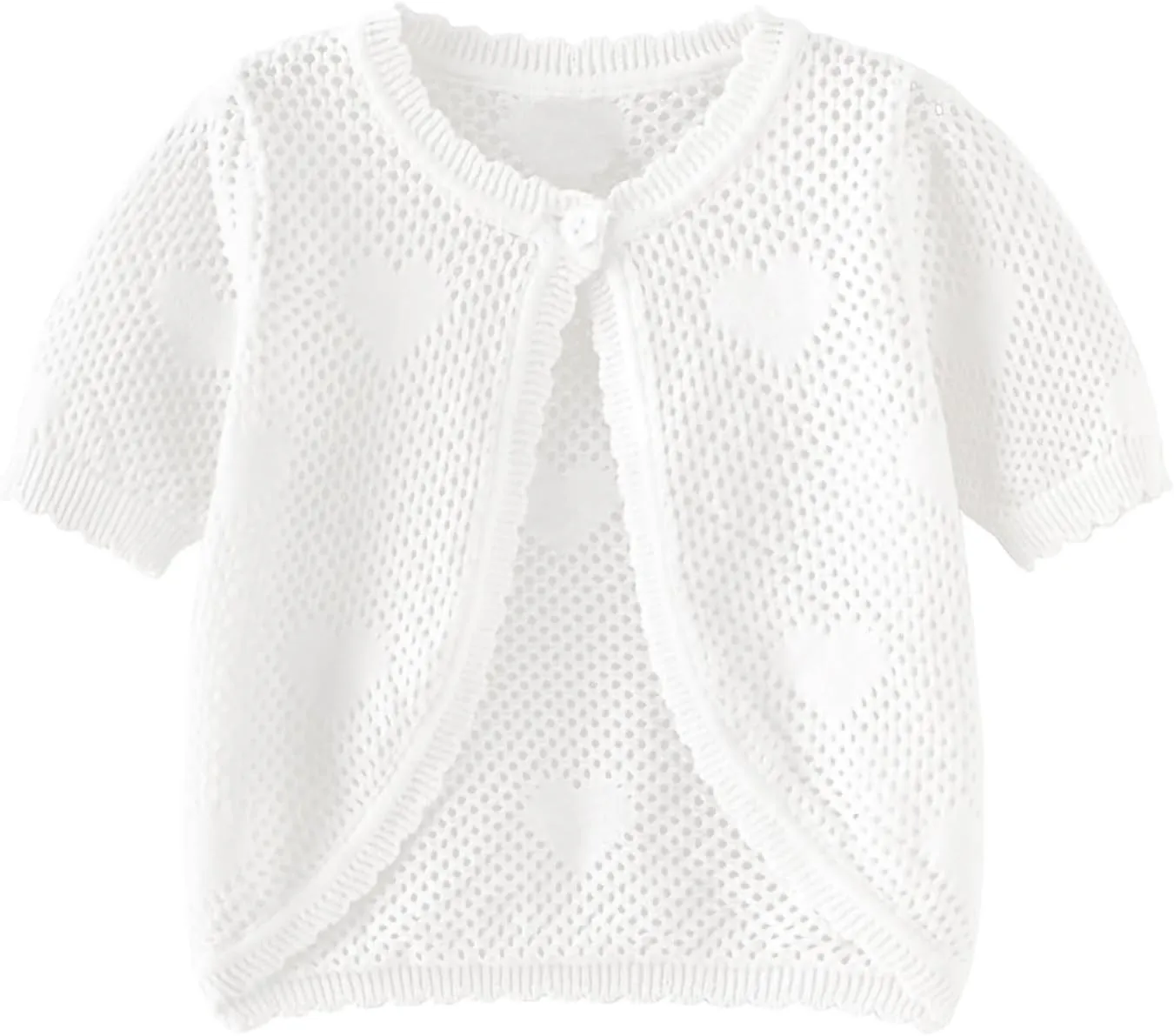 ASHER FASHION Girls Bolero Cardigan Short Sleeve Kids Cute Heart Knitted Hollow Shrug Sweaters Dress Cover Up Crop Tops