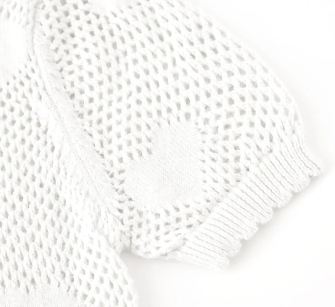 ASHER FASHION Girls Bolero Cardigan Short Sleeve Kids Cute Heart Knitted Hollow Shrug Sweaters Dress Cover Up Crop Tops