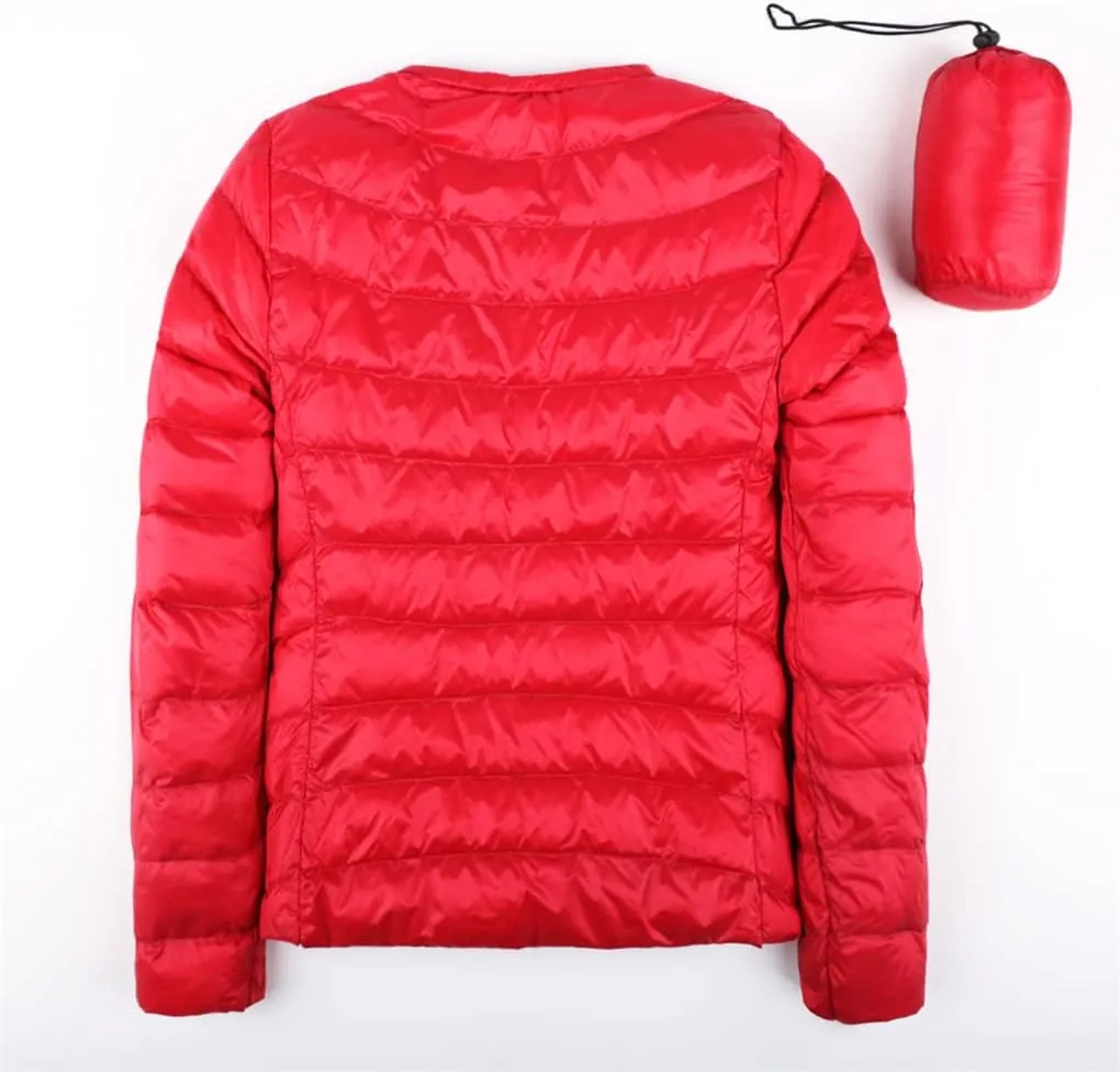 Autumn Spring Ultra Light Down Jacket Women White Duck Down Coat Casual Collarless Warm
