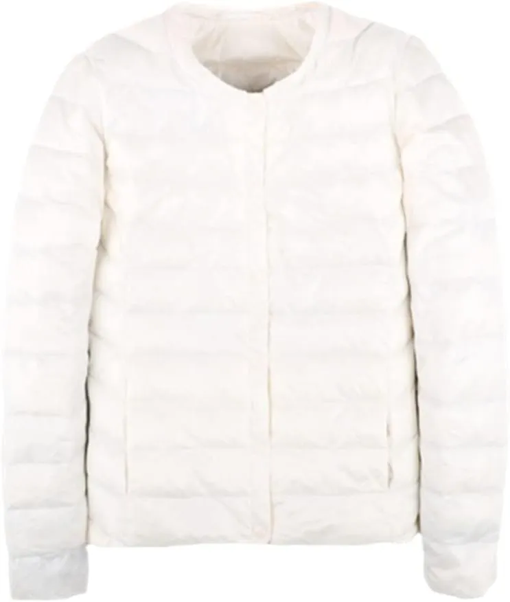 Autumn Spring Ultra Light Down Jacket Women White Duck Down Coat Casual Collarless Warm