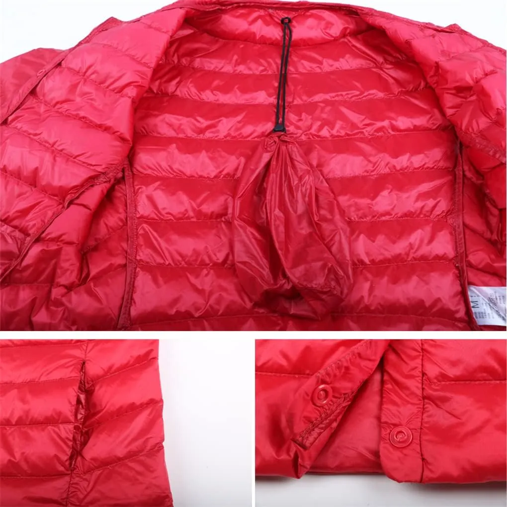 Autumn Spring Ultra Light Down Jacket Women White Duck Down Coat Casual Collarless Warm