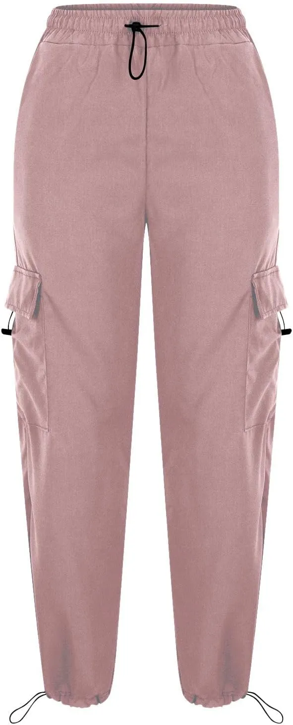 Baggy Cargo Pants Women Drawstring High Waist Parachute Pants Loose Jogger Straight Wide Leg Y2K Trousers Streetwear