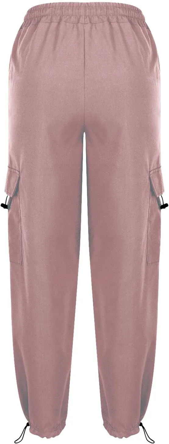 Baggy Cargo Pants Women Drawstring High Waist Parachute Pants Loose Jogger Straight Wide Leg Y2K Trousers Streetwear
