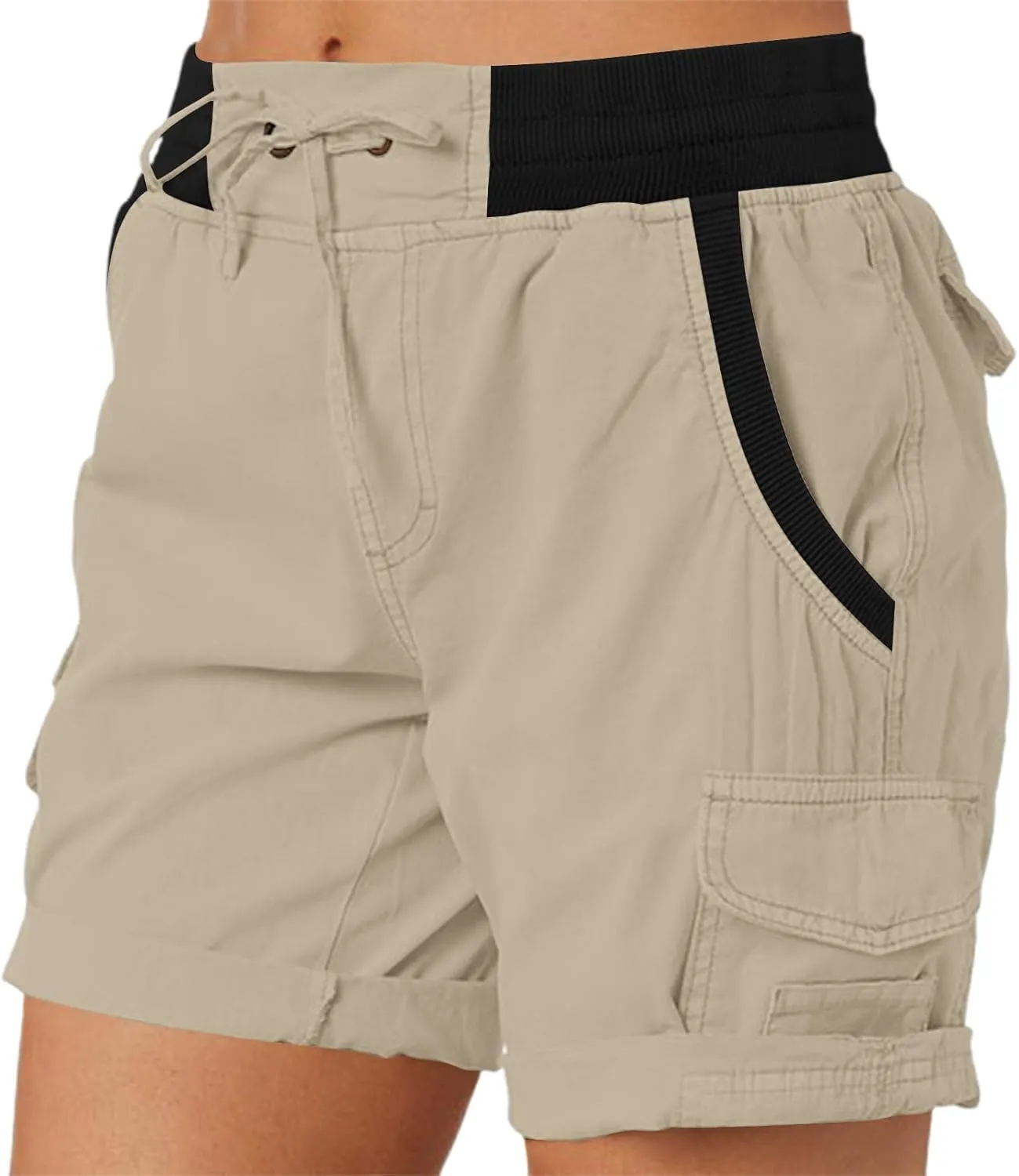 Baggy Cargo Shorts Women Elastic High Waisted Drawstring Summer Twill Hiking Shorts Loose Fit Outdoor Outfits w/Pockets