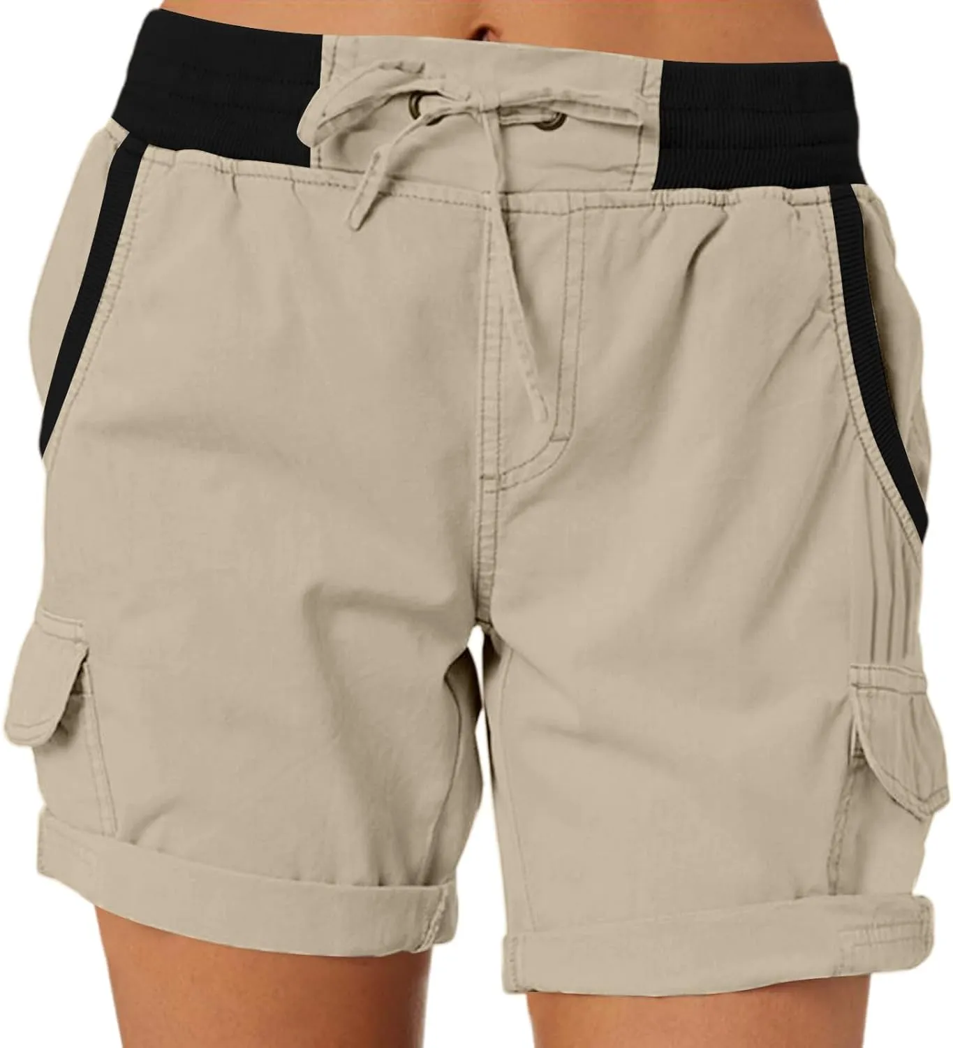 Baggy Cargo Shorts Women Elastic High Waisted Drawstring Summer Twill Hiking Shorts Loose Fit Outdoor Outfits w/Pockets