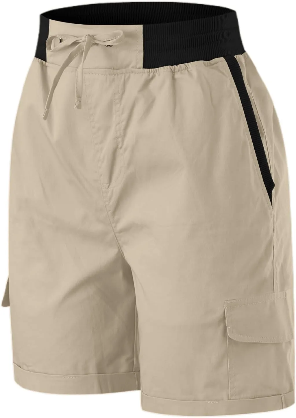 Baggy Cargo Shorts Women Elastic High Waisted Drawstring Summer Twill Hiking Shorts Loose Fit Outdoor Outfits w/Pockets