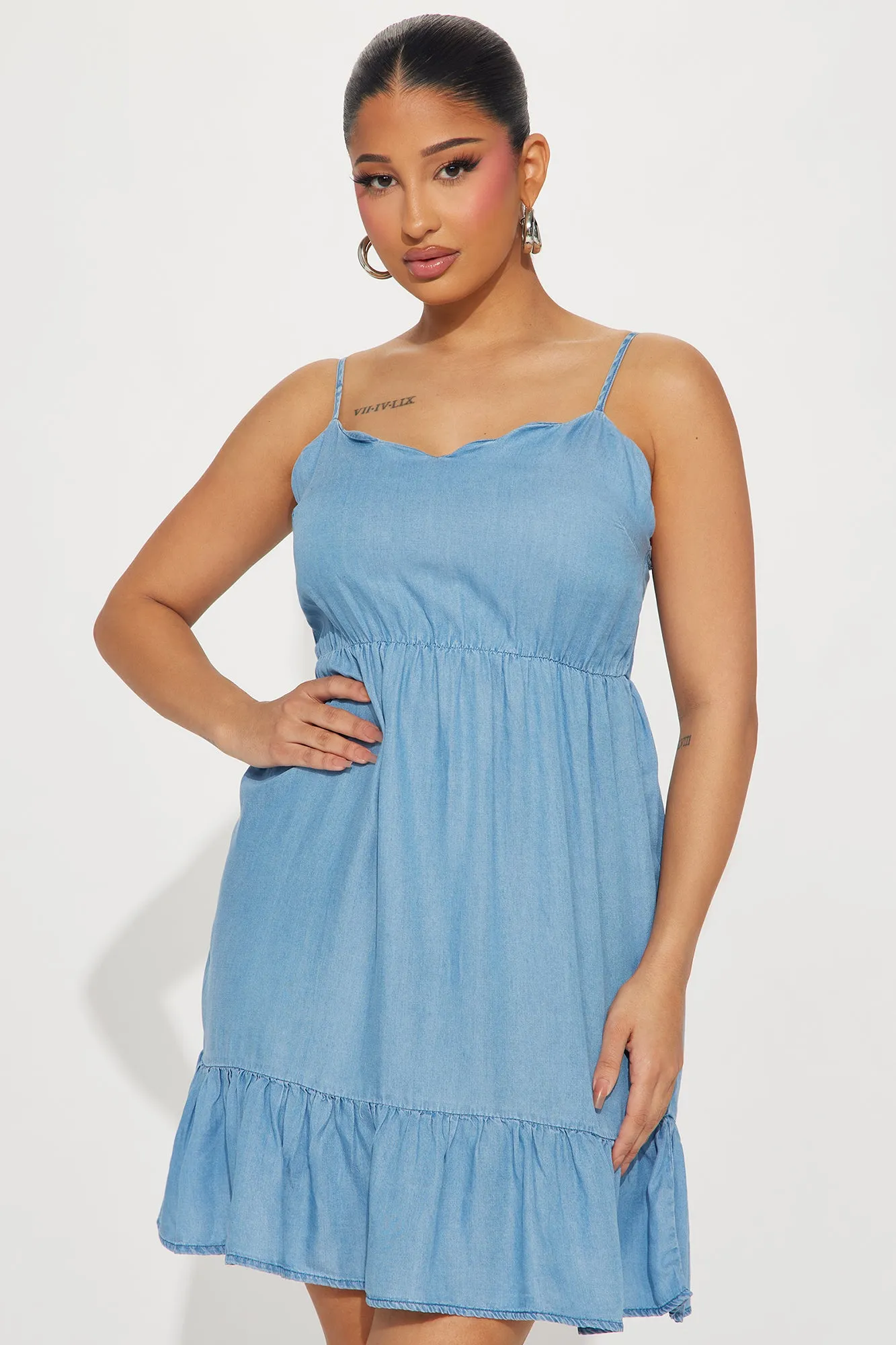 Bambi Chambray Mini Dress - Medium Wash