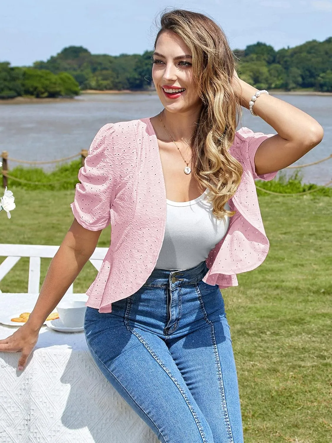 Belle Poque Women's 2025 Summer Bolero Shrug Lightweight Short Sleeve Cropped Open Front Cardigan for Dresses