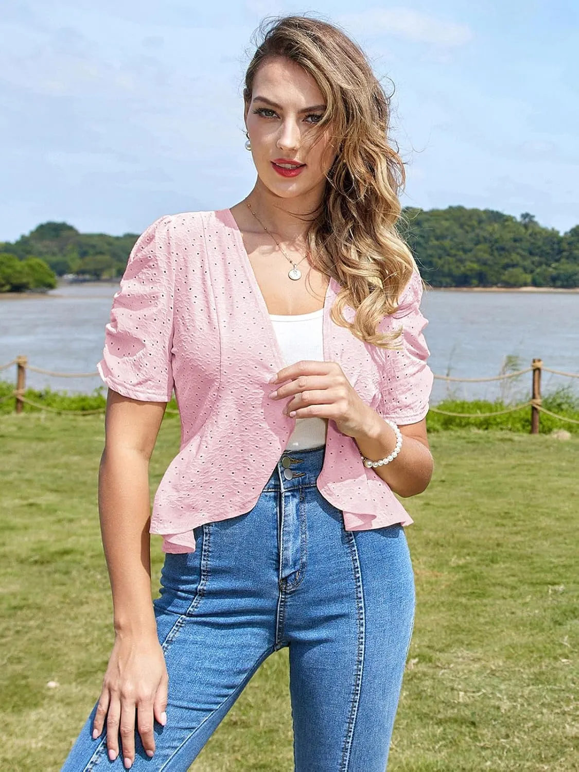 Belle Poque Women's 2025 Summer Bolero Shrug Lightweight Short Sleeve Cropped Open Front Cardigan for Dresses