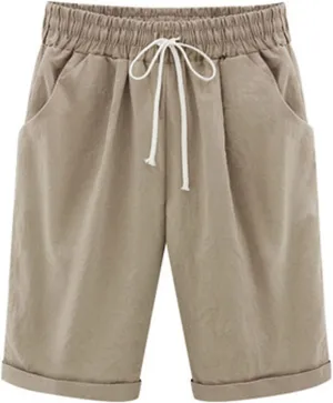 Bermuda Shorts for Women Knee Length Elastic Waist Drawstring Lightweight Shorts Summer Vacation Beach Casual Short
