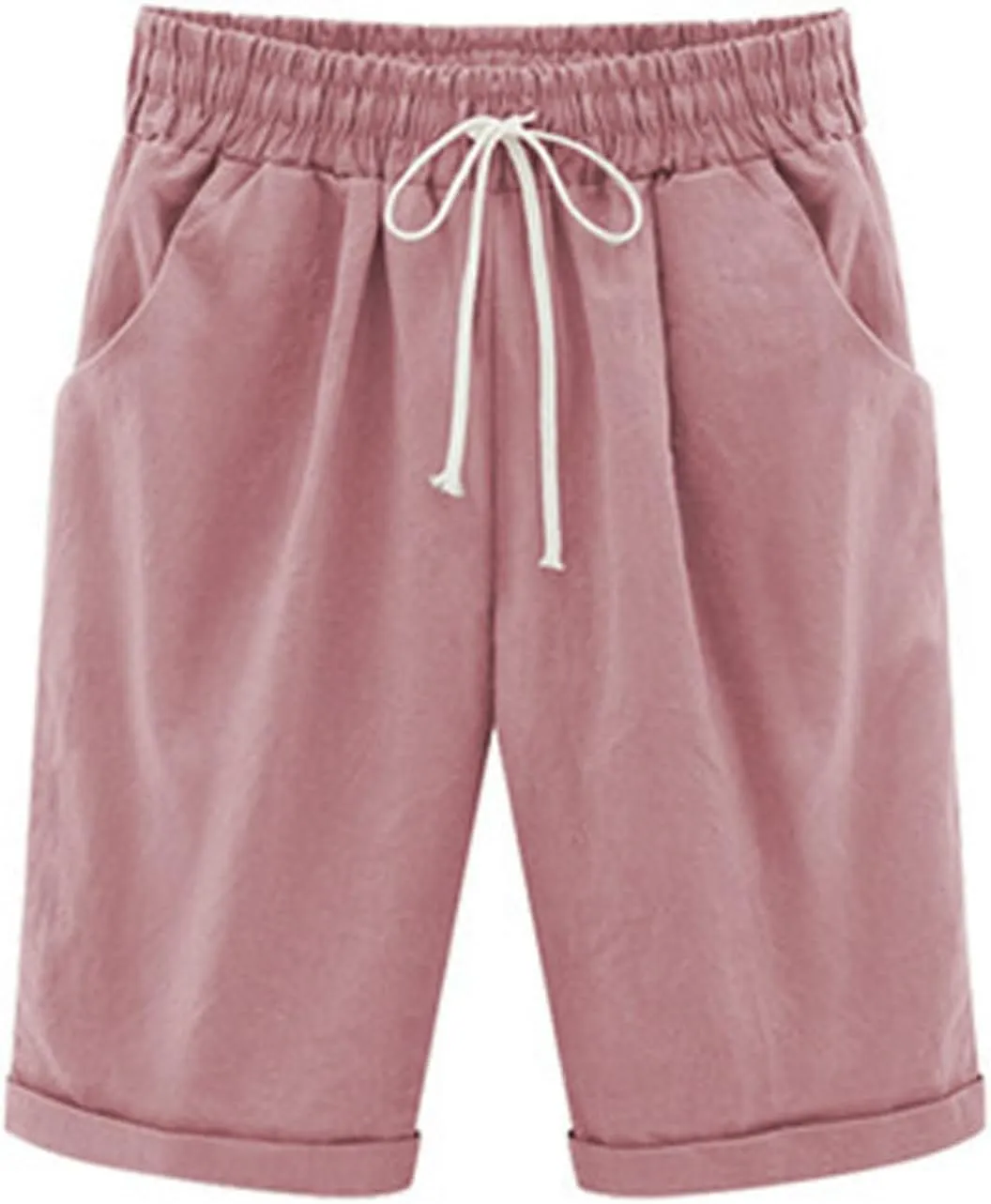 Bermuda Shorts for Women Knee Length Elastic Waist Drawstring Lightweight Shorts Summer Vacation Beach Casual Short