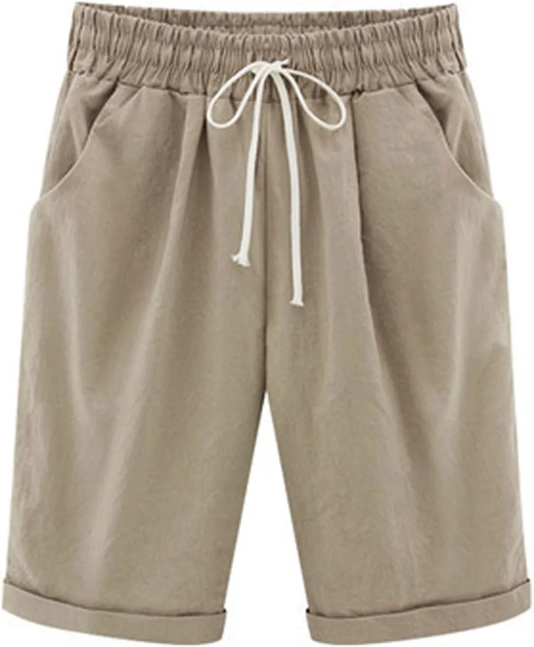 Bermuda Shorts for Women Knee Length Elastic Waist Drawstring Lightweight Shorts Summer Vacation Beach Casual Short