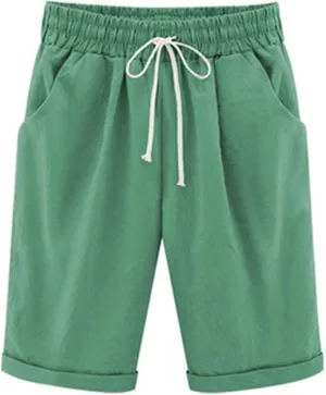 Bermuda Shorts for Women Knee Length Elastic Waist Drawstring Lightweight Shorts Summer Vacation Beach Casual Short