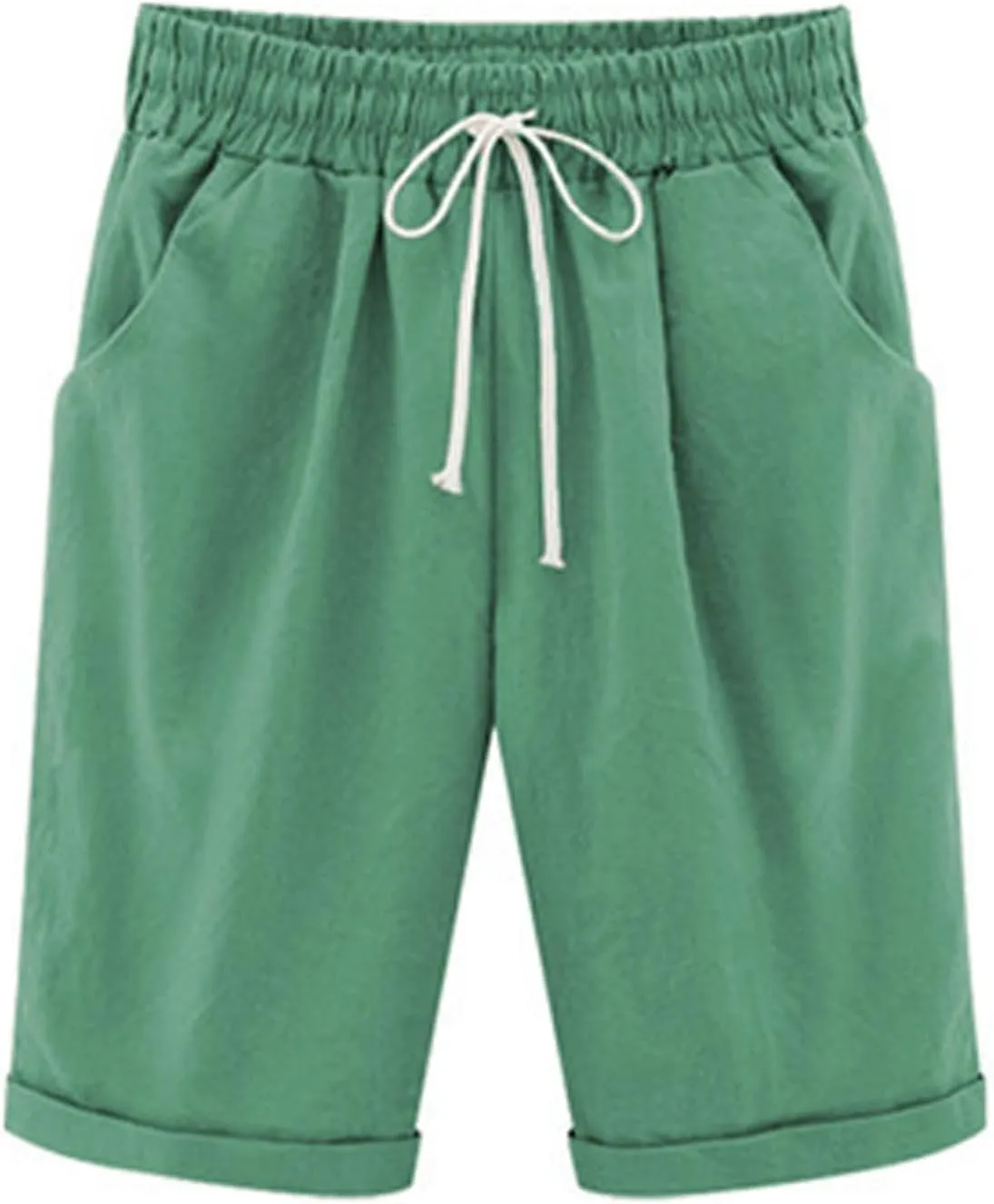 Bermuda Shorts for Women Knee Length Elastic Waist Drawstring Lightweight Shorts Summer Vacation Beach Casual Short