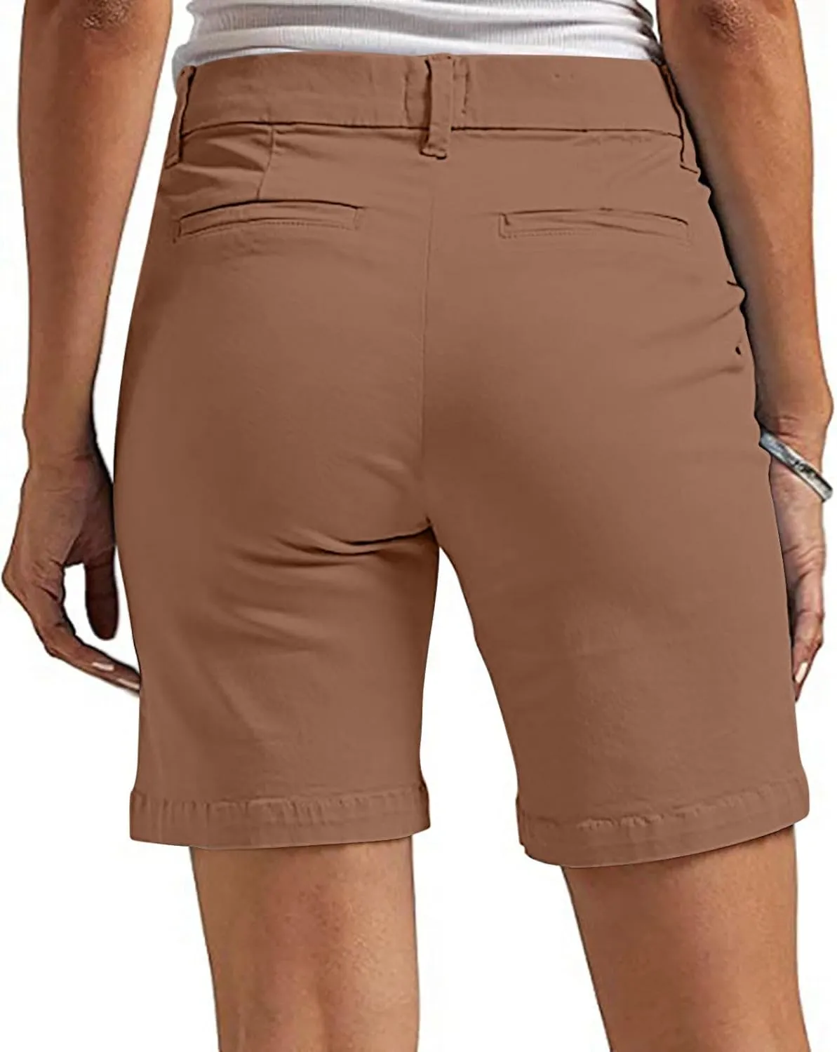 Bermuda Shorts for Women Knee Length Stretchy High Waisted Chino Summer Casual Shorts with Pockets Hiking Outfits
