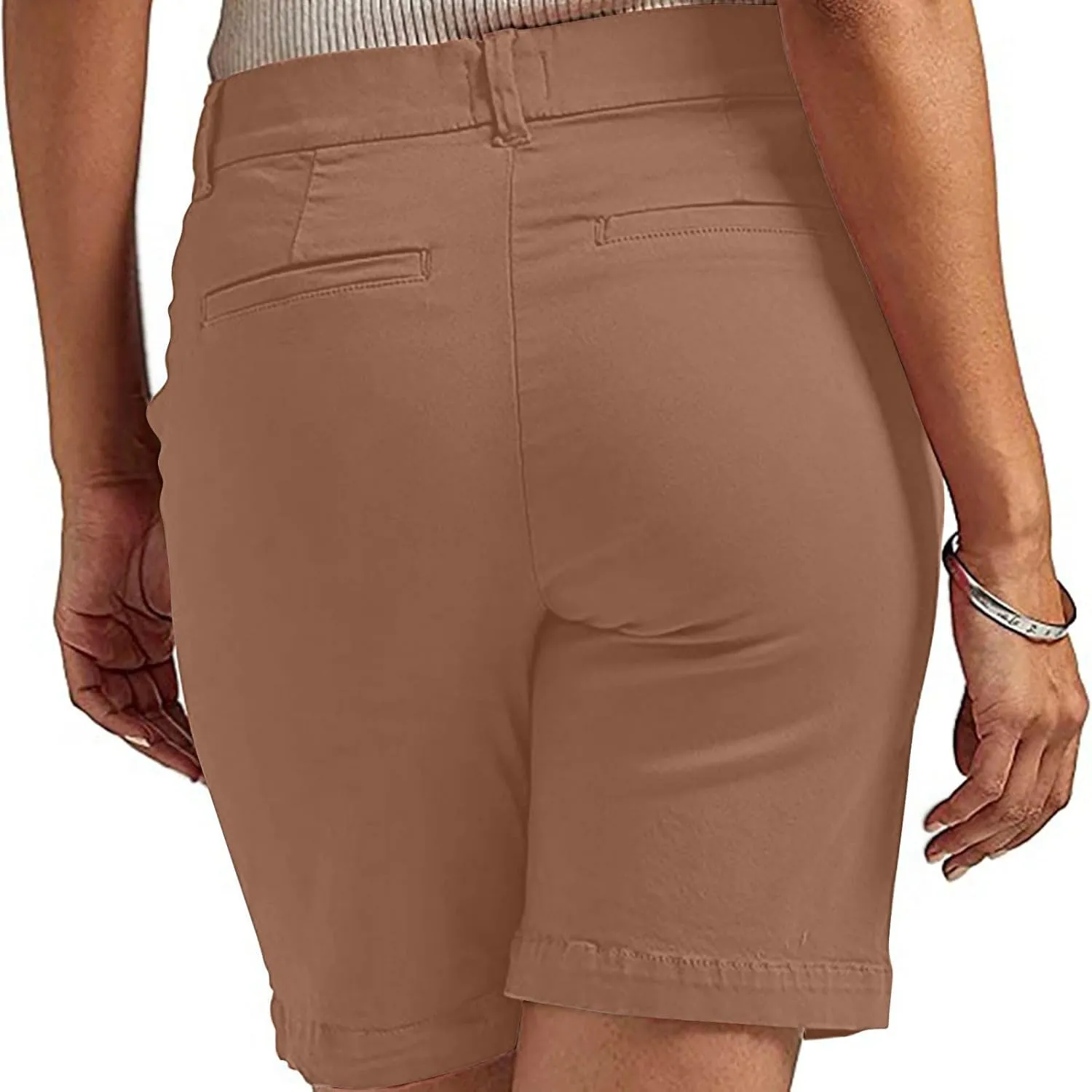Bermuda Shorts for Women Knee Length Stretchy High Waisted Chino Summer Casual Shorts with Pockets Hiking Outfits
