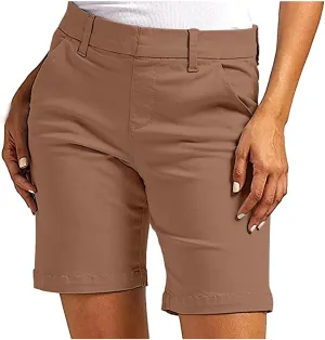 Bermuda Shorts for Women Knee Length Stretchy High Waisted Chino Summer Casual Shorts with Pockets Hiking Outfits