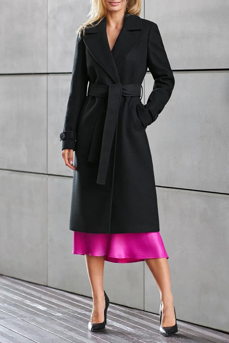 British Style Elegant Solid Buckle Turn-back Collar Outerwear