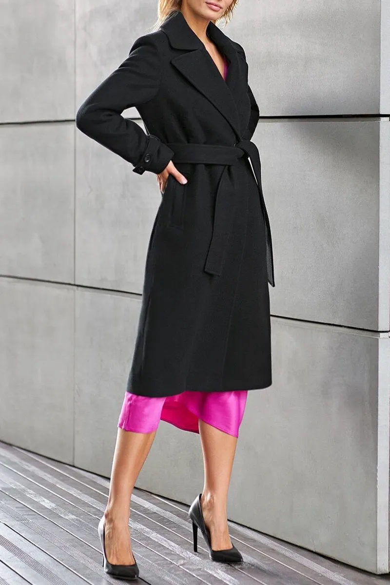 British Style Elegant Solid Buckle Turn-back Collar Outerwear
