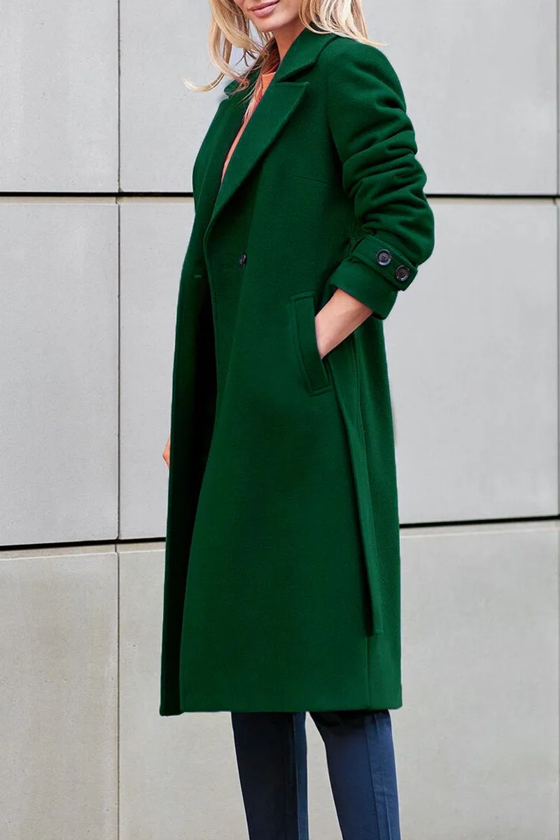 British Style Elegant Solid Buckle Turn-back Collar Outerwear