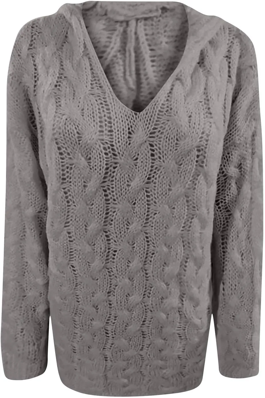 Cable Knit Sweater for Women Oversized Hoodie Sweaters Long Sleeve V Neck Pullover Top Loose Hooded Jumper Knitwear