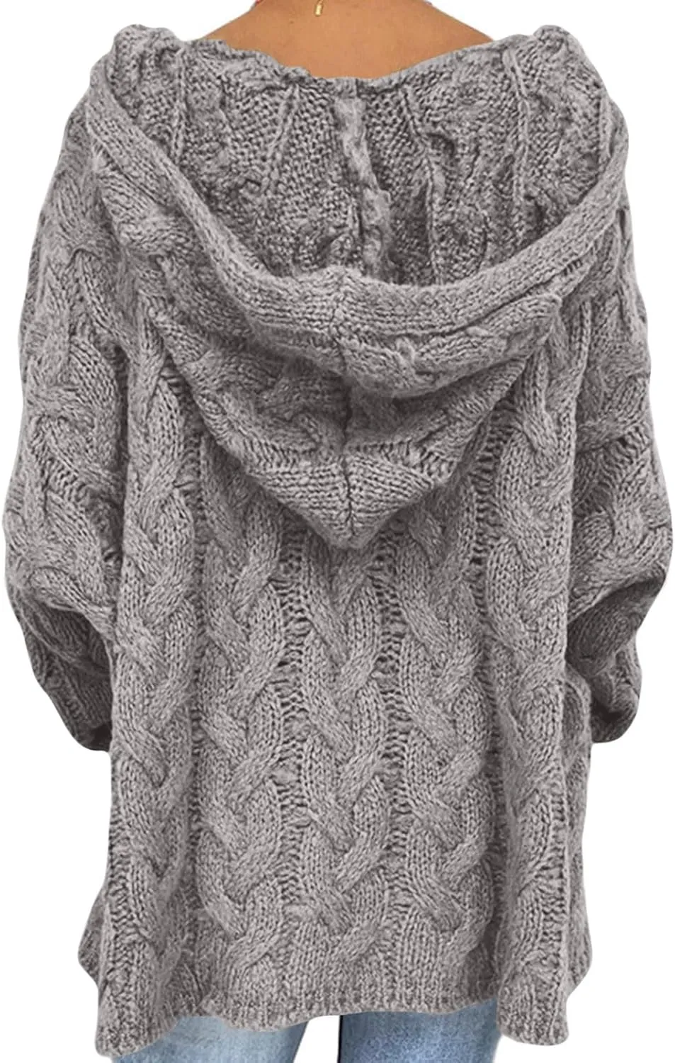Cable Knit Sweater for Women Oversized Hoodie Sweaters Long Sleeve V Neck Pullover Top Loose Hooded Jumper Knitwear