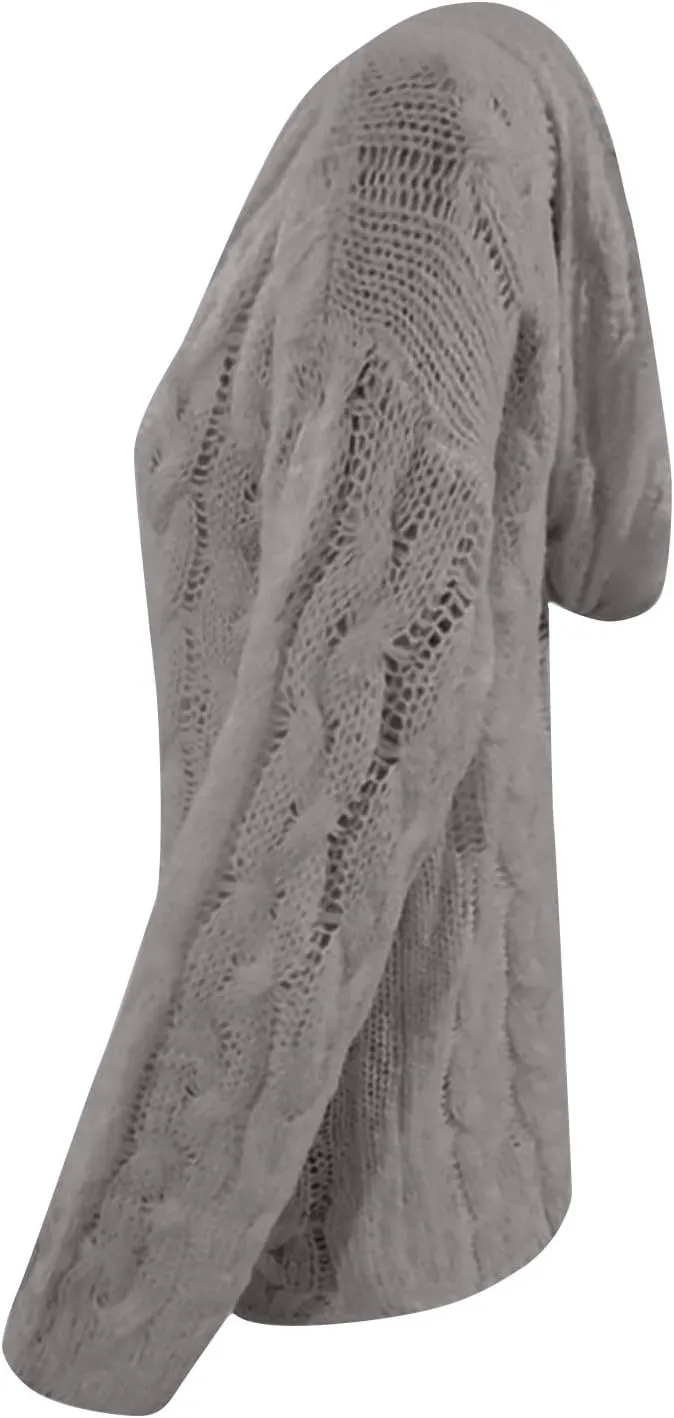 Cable Knit Sweater for Women Oversized Hoodie Sweaters Long Sleeve V Neck Pullover Top Loose Hooded Jumper Knitwear