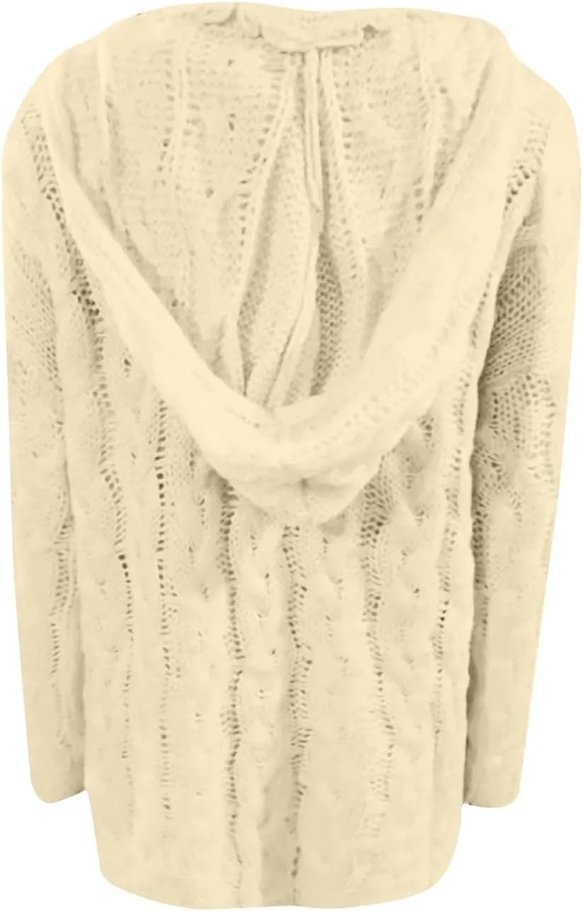 Cable Knit Sweater for Women Oversized Hoodie Sweaters Long Sleeve V Neck Pullover Top Loose Hooded Jumper Knitwear